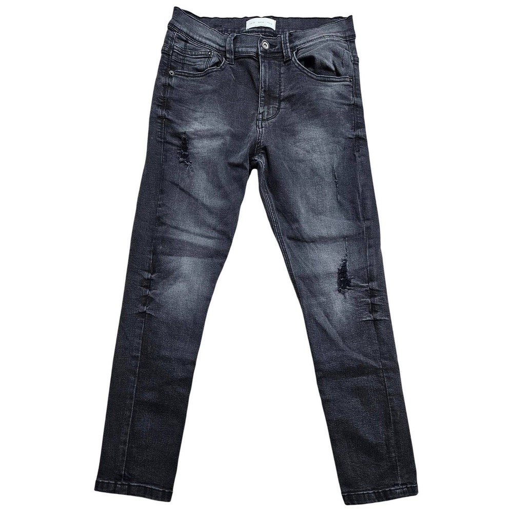 Zara Mens Slim‎ Fit Distressed Jeans Faded Black Ripped Denim Size 30